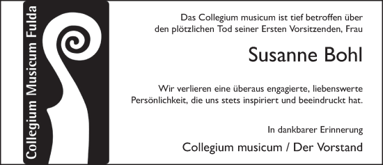 Traueranzeige von Susanne Bohl von FZ