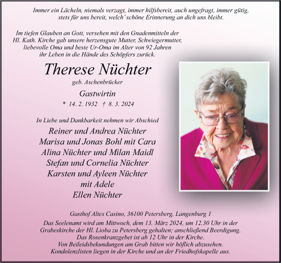 Traueranzeige von Therese Nüchter von FZ