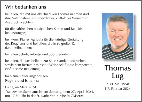 Traueranzeige von Thomas Lug von FZ