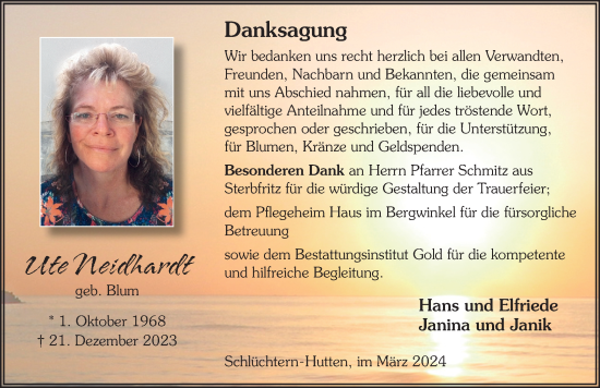Traueranzeige von Ute Neidhardt von FZ