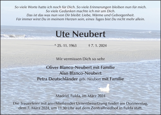 Traueranzeige von Ute Neubert von FZ