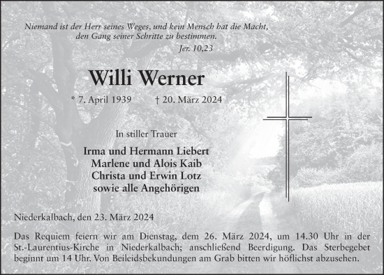 Traueranzeige von Willi Werner von FZ