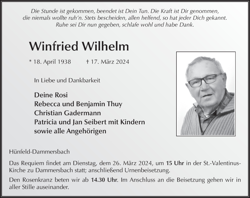  Traueranzeige für Winfried Wilhelm vom 23.03.2024 aus FZ