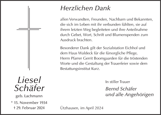 Traueranzeige von Liesel Schäfer von SB