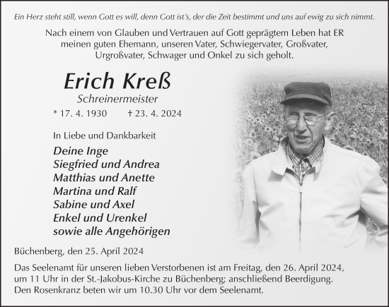 Traueranzeige von Erich Kreß von FZ