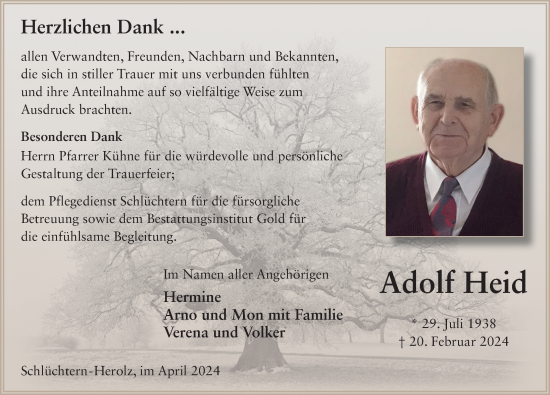 Traueranzeige von Adolf Heid von FZ