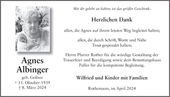Traueranzeige von Agnes Albinger von FZ