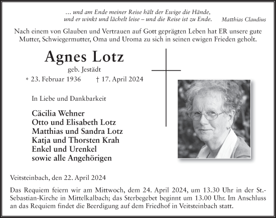 Traueranzeige von Agnes Lotz von FZ