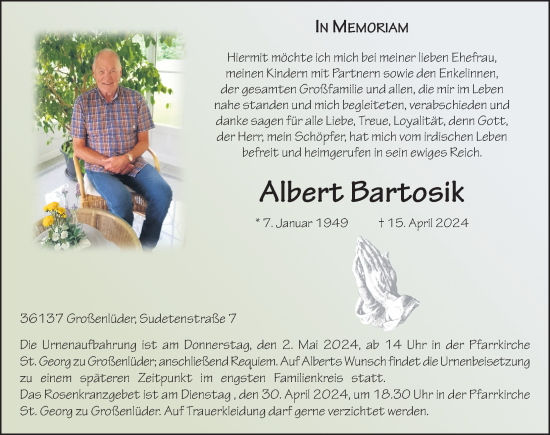 Traueranzeige von Albert Bartosik von FZ