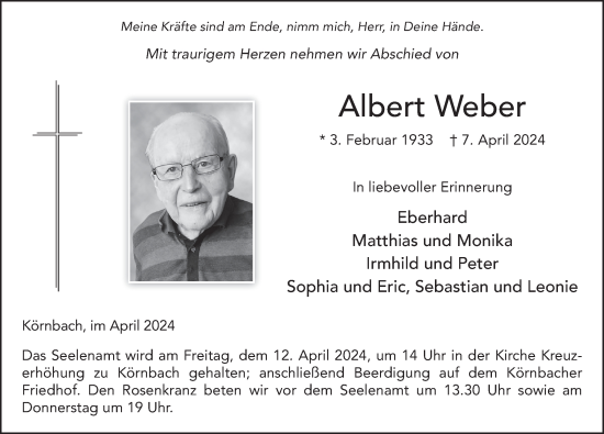 Traueranzeige von Albert Weber von FZ