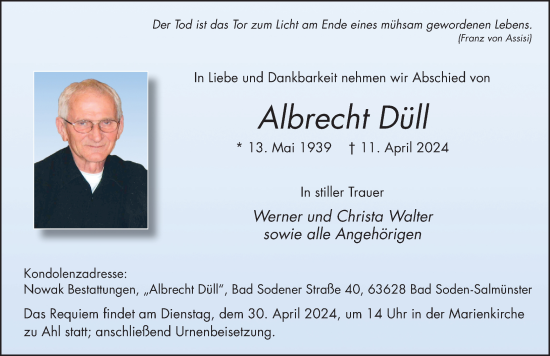 Traueranzeige von Albrecht Düll von FZ