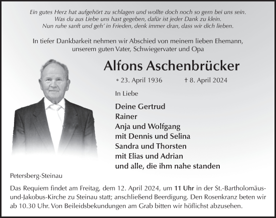 Traueranzeige von Alfons Aschenbrücker von FZ