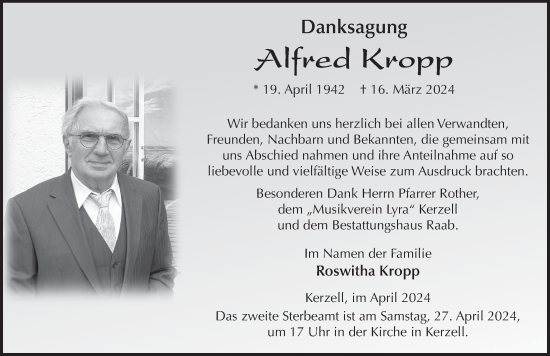 Traueranzeige von Alfred Kropp von FZ