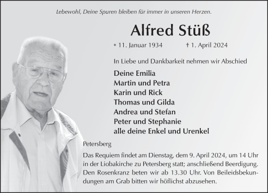 Traueranzeige von Alfred Stüß von FZ