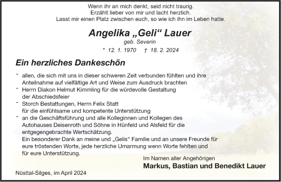 Traueranzeige von Angelika Lauer von FZ
