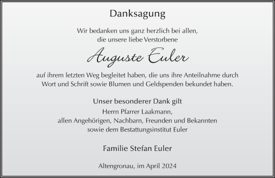 Traueranzeige von Auguste Euler von FZ