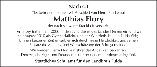 Traueranzeige von Matthias Flory von FZ