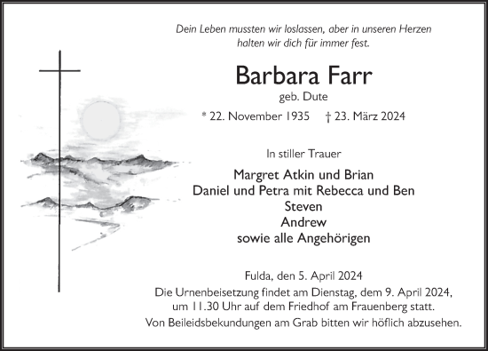 Traueranzeige von Barbara Farr von FZ