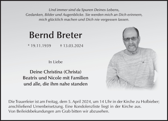 Traueranzeige von Bernd Breter von FZ