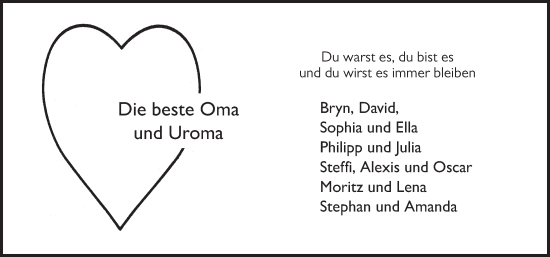Traueranzeige von Berta Möller von FZ