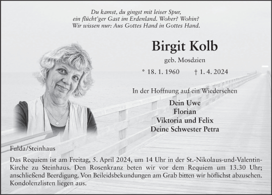 Traueranzeige von Birgit Kolb von FZ
