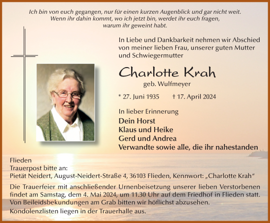 Traueranzeige von Charlotte Krah von FZ