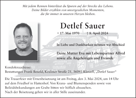 Traueranzeige von Detlef Sauer von FZ