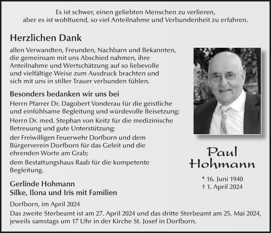 Traueranzeige von Paul Hohmann von FZ