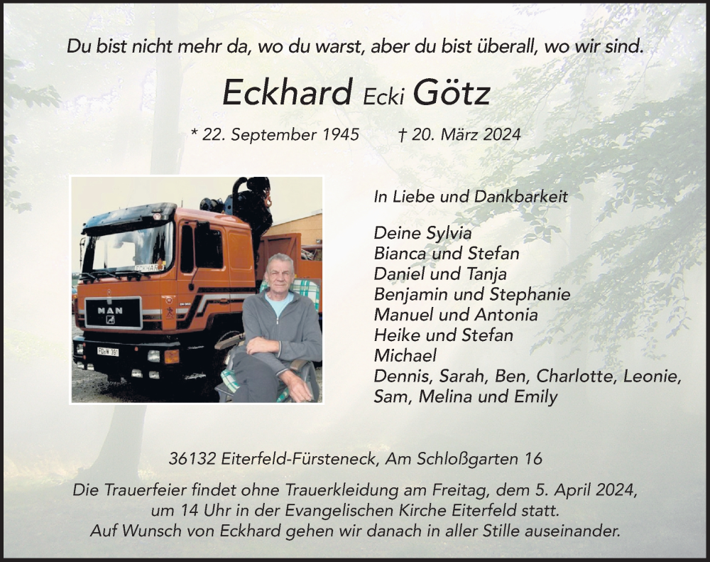  Traueranzeige für Eckhard Götz vom 02.04.2024 aus FZ