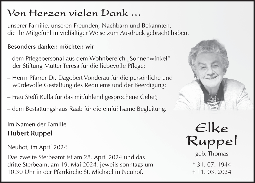 Traueranzeige für Elke Ruppel vom 26.04.2024 aus FZ