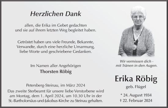 Traueranzeige von Erika Röbig von FZ