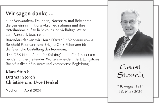 Traueranzeige von Ernst Storch von FZ