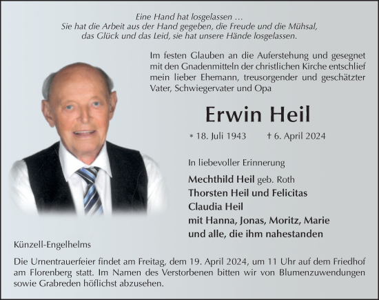 Traueranzeige von Erwin Heil von FZ