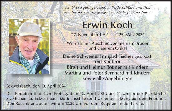 Traueranzeige von Erwin Koch von FZ