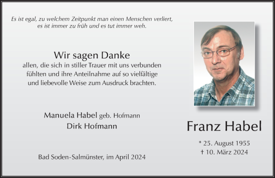 Traueranzeige von Franz Habel von FZ