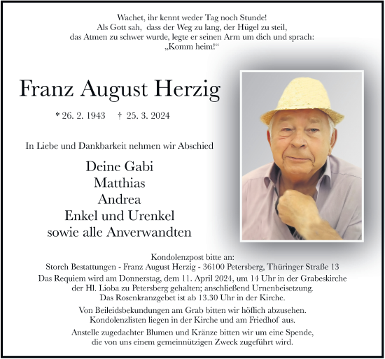Traueranzeige von Franz August Herzig von FZ