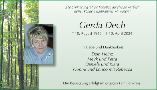Traueranzeige von Gerda Dech von FZ