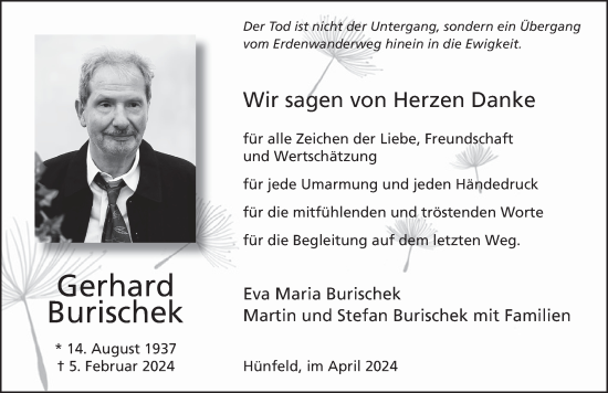 Traueranzeige von Gerhard Burischek von FZ