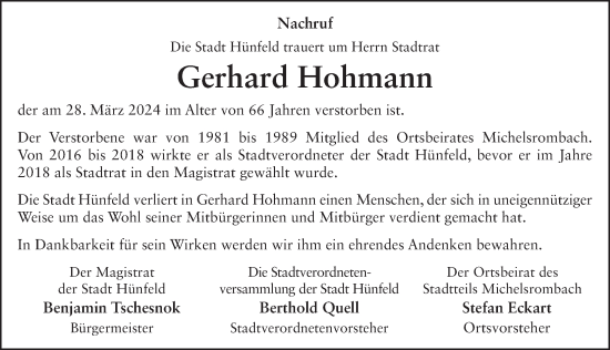 Traueranzeige von Gerhard Hohmann von FZ