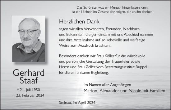 Traueranzeige von Gerhard Staaf von FZ