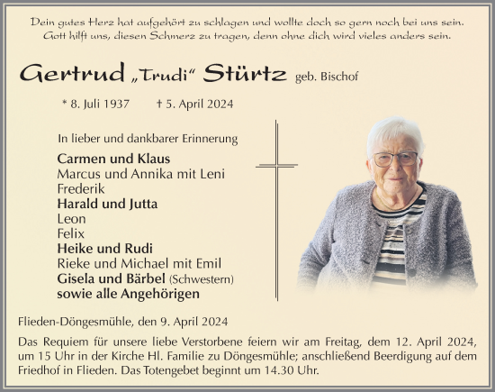 Traueranzeige von Gertrud Stürtz von FZ