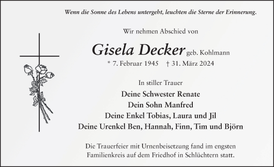 Traueranzeige von Gisela Decker von FZ