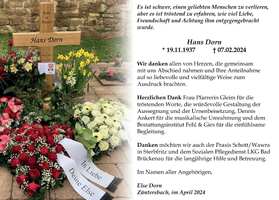 Traueranzeige von Hans Dorn von FZ