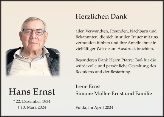 Traueranzeige von Hans Ernst von FZ