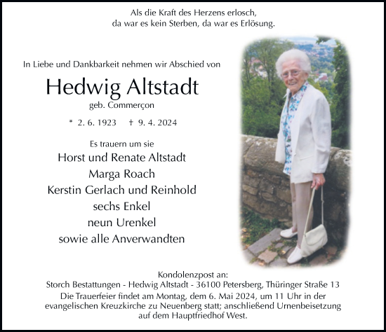 Traueranzeige von Hedwig Altstadt von FZ