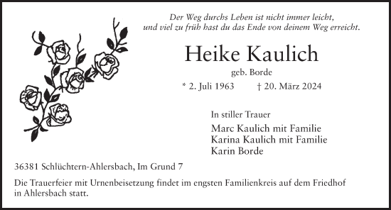 Traueranzeige von Heike Kaulich von FZ