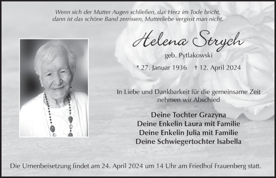 Traueranzeige von Helena Strych von FZ