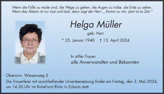 Traueranzeige von Helga Müller von FZ