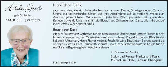 Traueranzeige von Hilde Groß von FZ