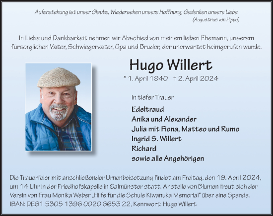Traueranzeige von Hugo Willert von FZ
